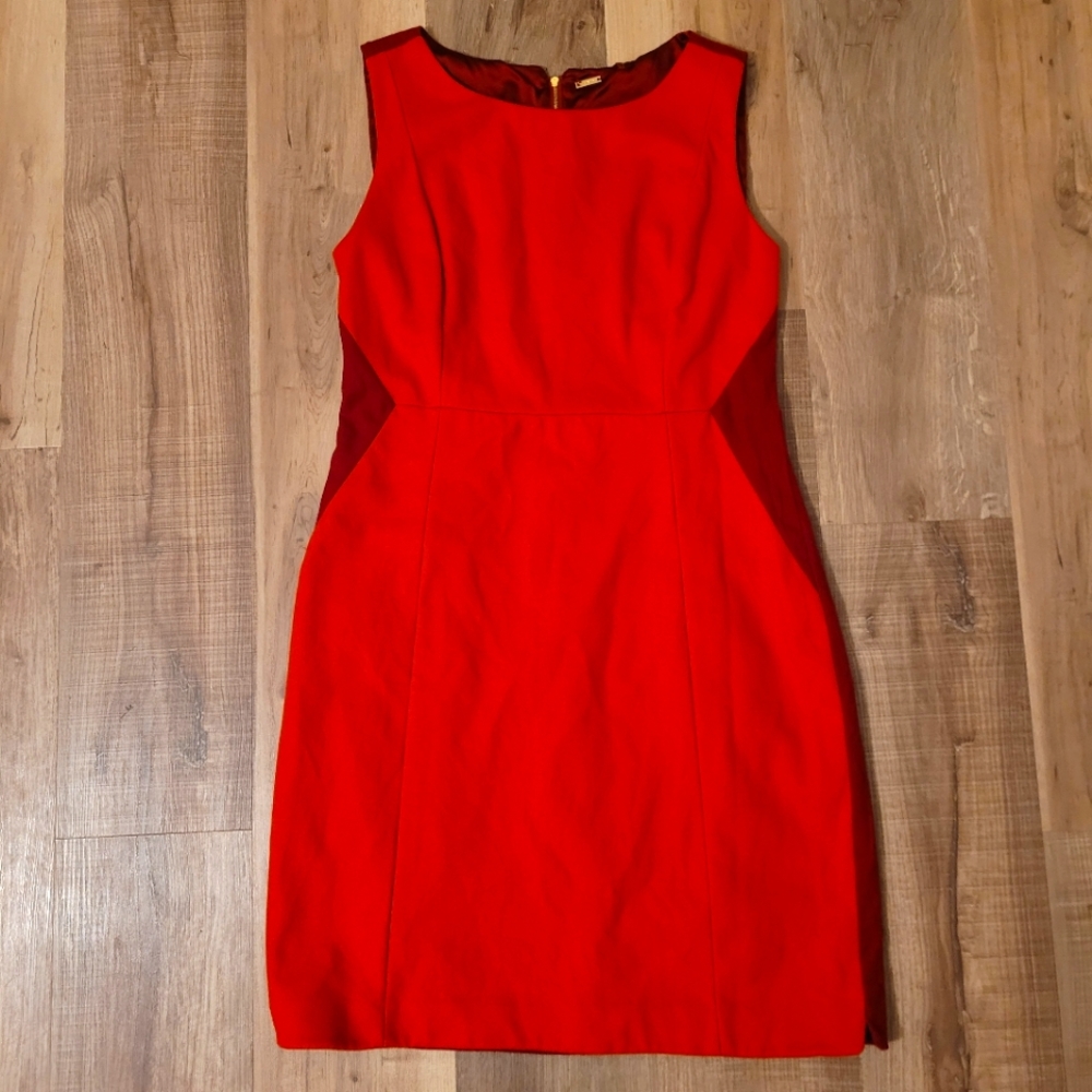Elie Tahari Red and Brunt Orange Wool Dress Size 12